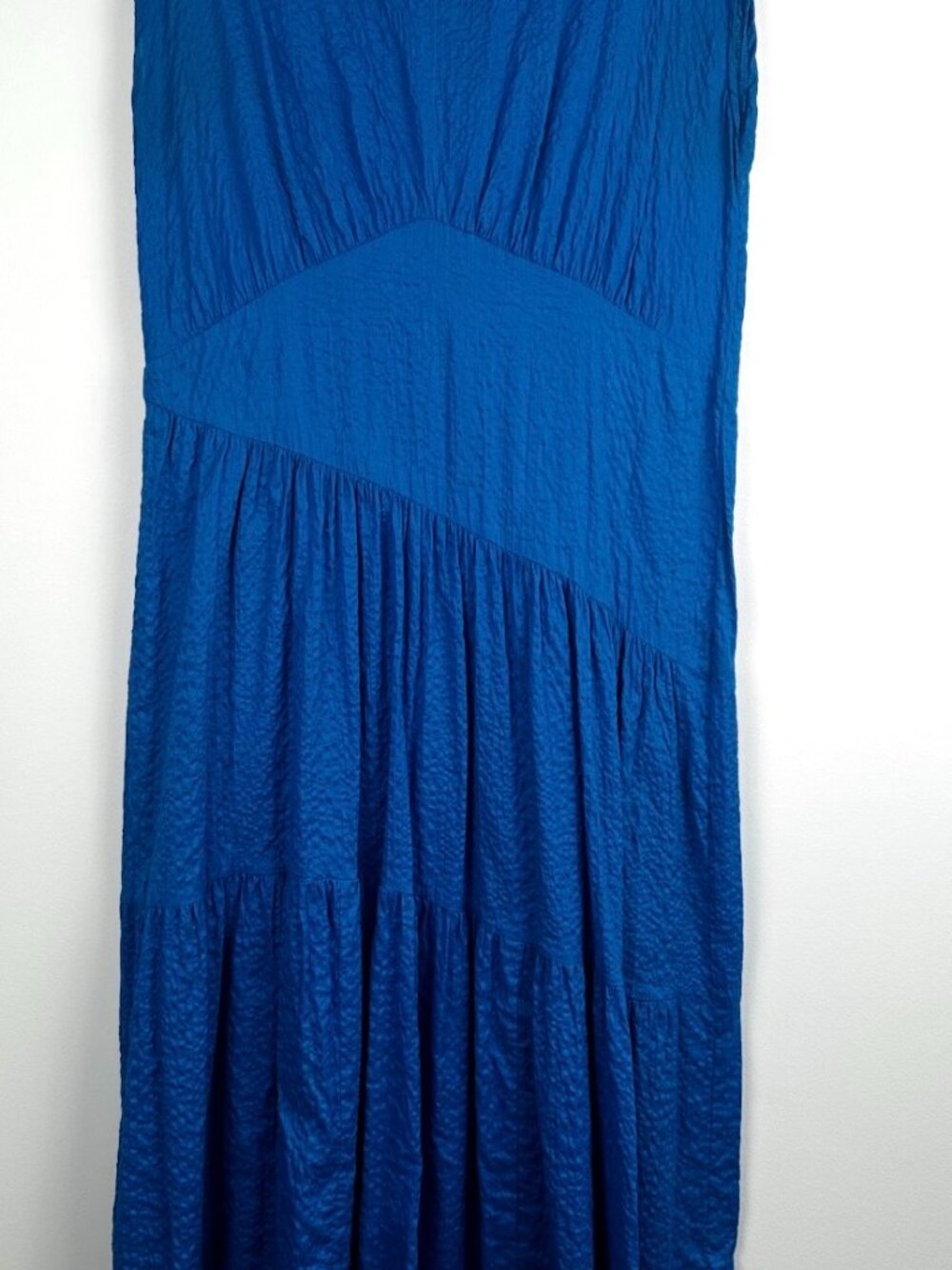 FRAME Women’s Blue 100% Cotton Tiered Maxi Dress Cap Sleeve LWWD0583 - Picture 1 of 9